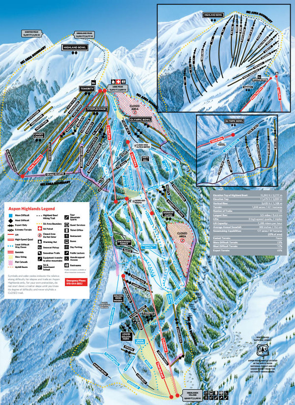 Aspen Mountain Ski Map Aspen Highlands Ski Map