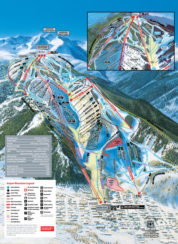 Aspen Mountain Ski Resort Ski Trail Map