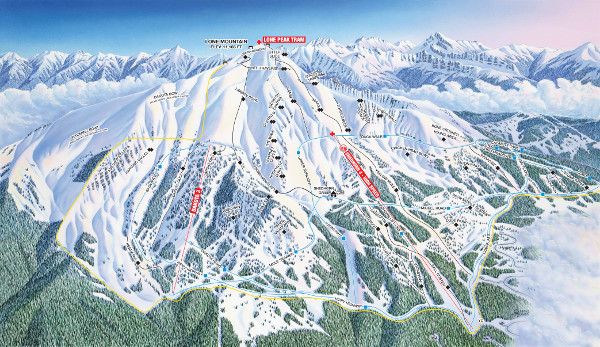Big Sky, South Face Ski Resort Ski Trail Map