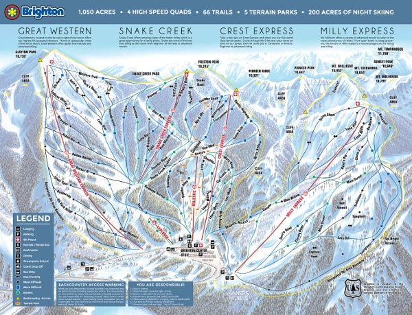 Brighton, Utah Ski Resort Ski Trail Map