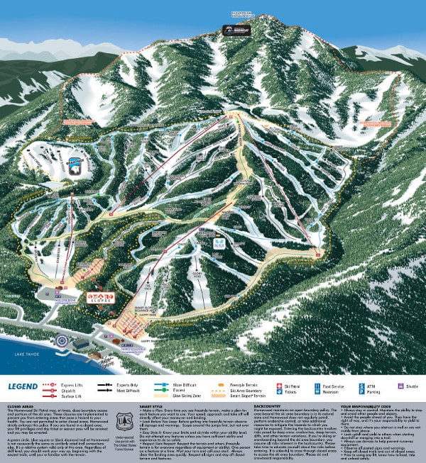 Homewood, Lake Tahoe Ski Resort Ski Trail Map