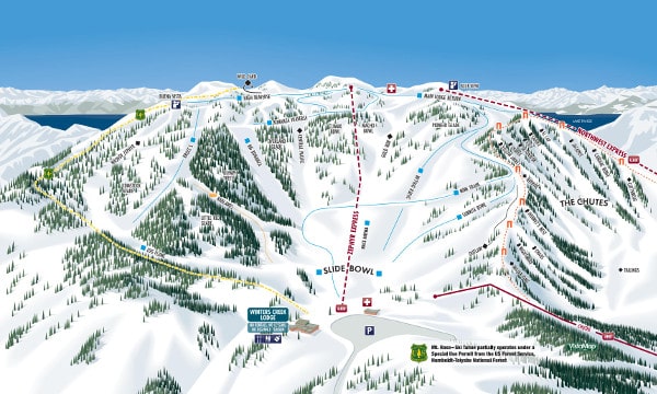 Mount Rose, Lake Tahoe Ski Resort Ski Trail Map Chutes