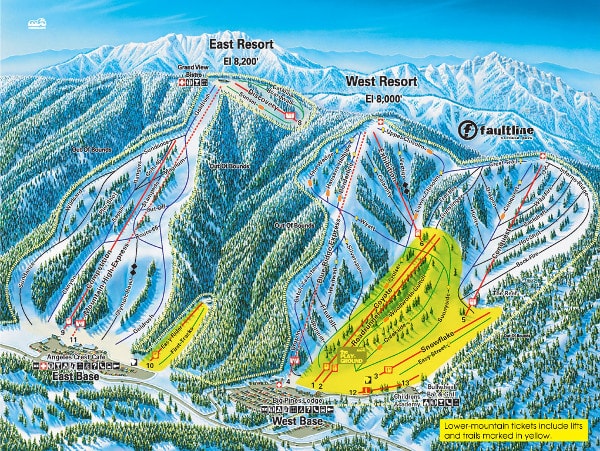 Mountain High Ski Resort Ski Trail Map East and West