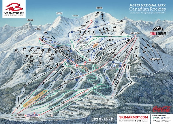 Marmot Basin Jasper Ski Resort Ski Trail Map