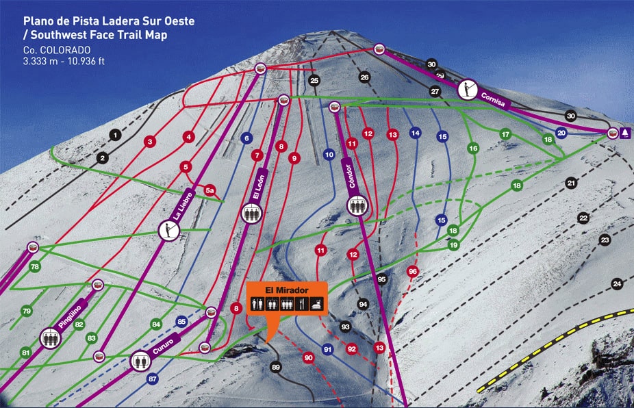 El Colorado Ski Resort Ski Trail Map South West Face