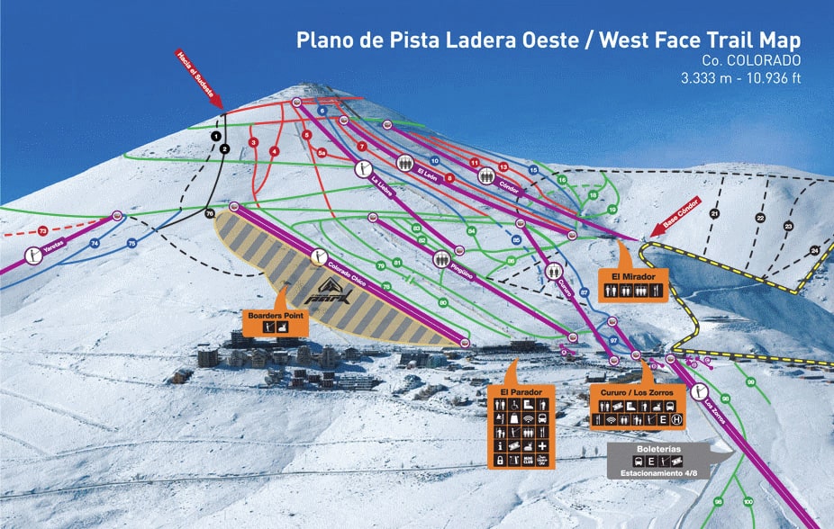 El Colorado Ski Resort Ski Trail Map West Face Ski Trail Map 