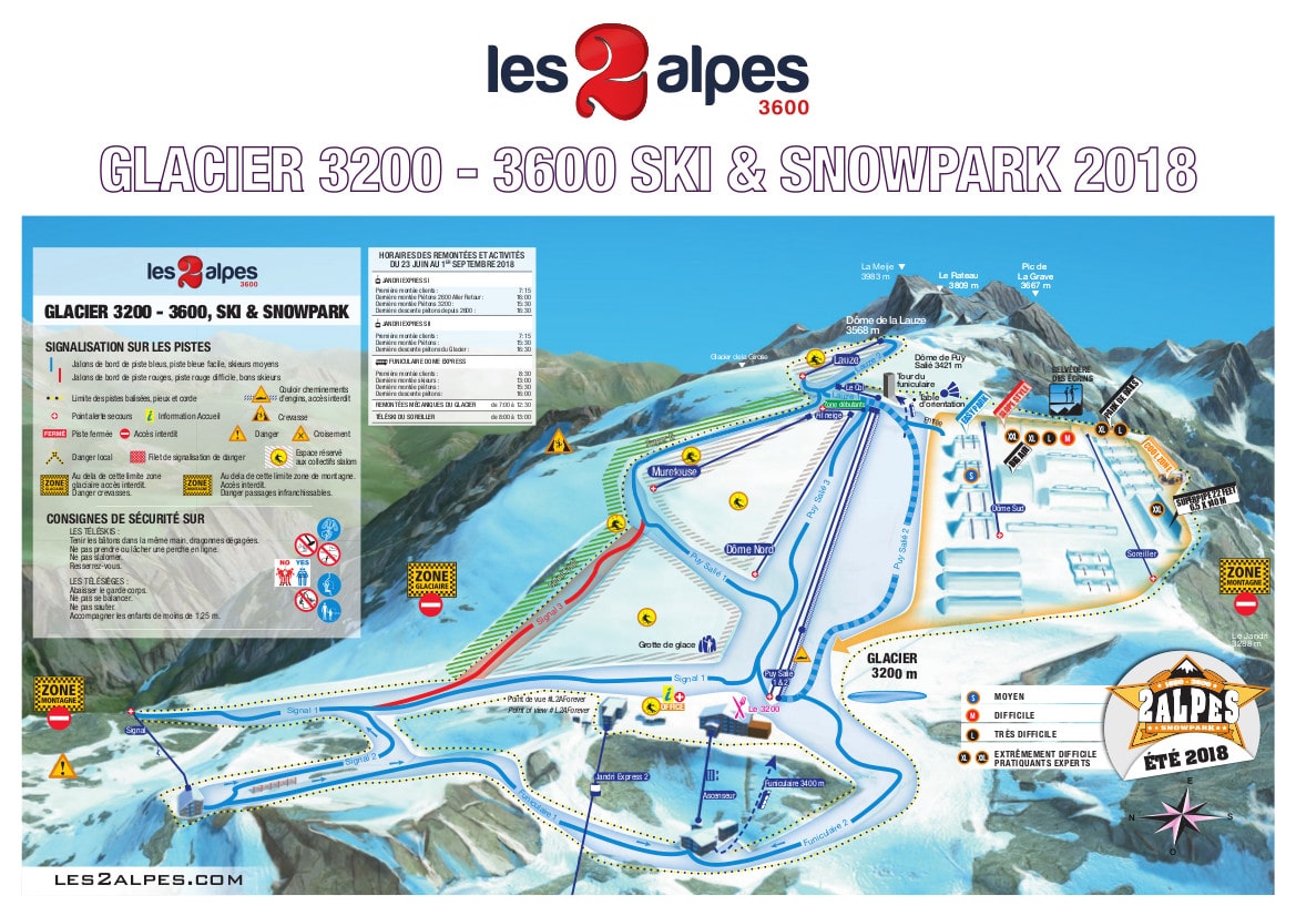 Les Deux Alpes Summer Glacier Ski Trail Map Free Download