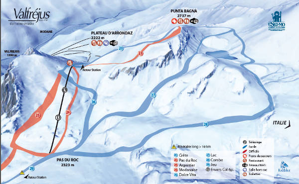 Valfrejus, Varsant Italien Ski Trail Map