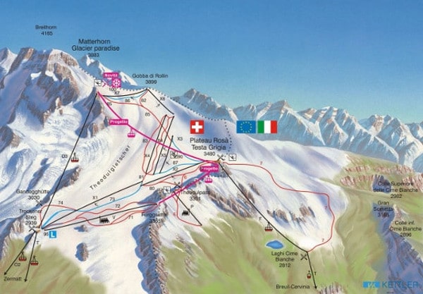Cervinia Summer Skiing Ski Trail Map