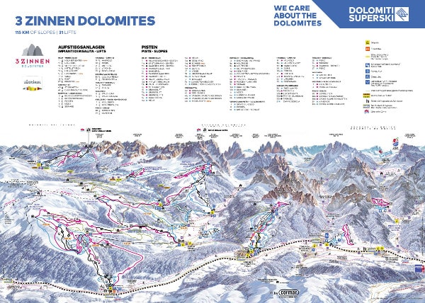 Three Peaks Dolomites Ski Trail Map