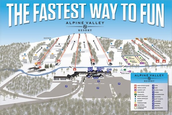 Alpine Valley Ski Resort Ski Trail Map