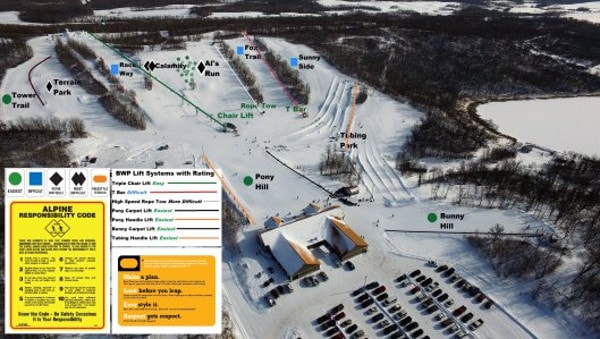 Bottineau Ski Resort Ski Trail Map