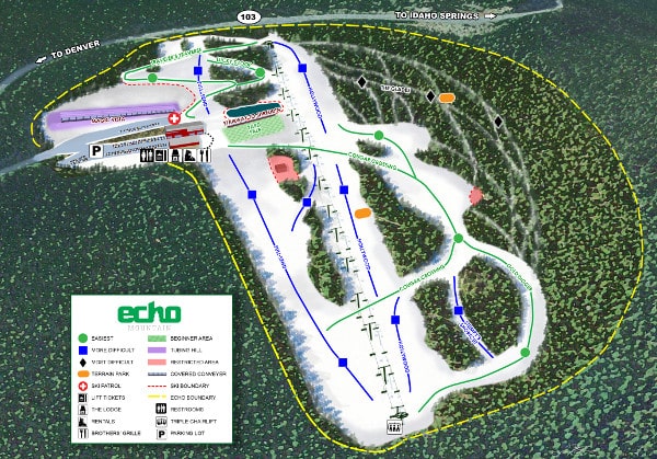 Echo Mountain, Colorado Ski Resort Ski Trail Map