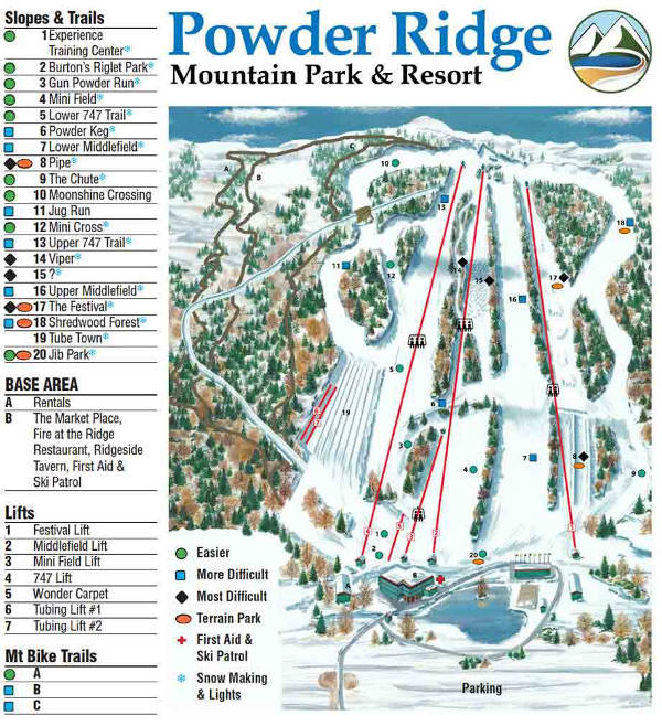 Powder Ridge, Connecticut Ski Trail Map