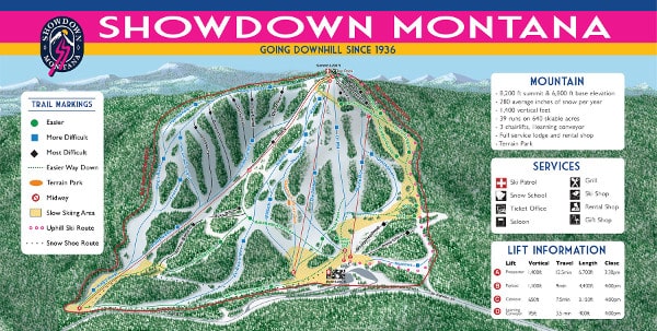 Showdown Resort Ski Trail Map