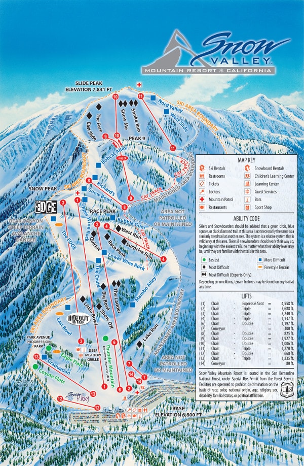 Snow Valley Ski Resort Ski Trail Map
