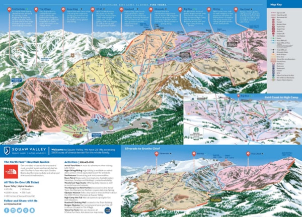 Squaw Valley, Lake Tahoe Ski Resort Ski Trail Map