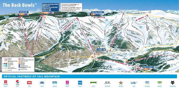 Vail Ski Resort Ski Trail Map Back Bowls 2023
