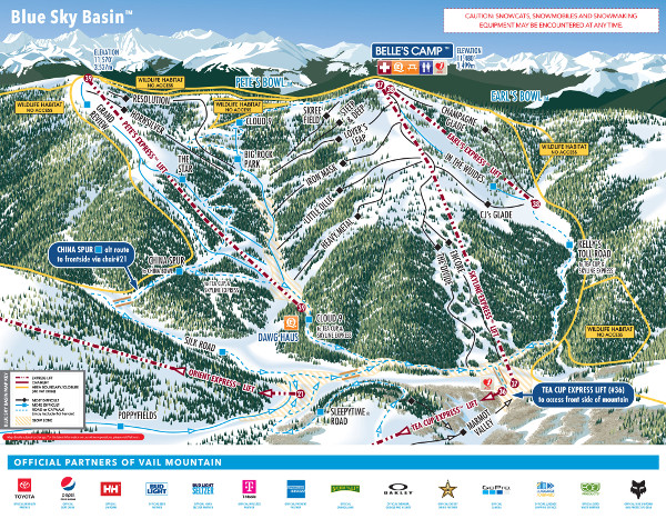 Vail Ski Resort Ski Trail Map Blue Sky 2023